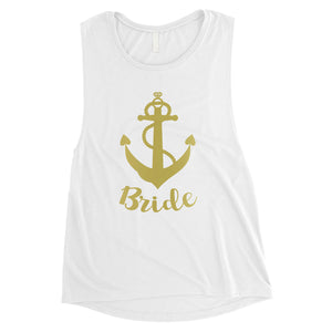 Bride Crew Anchor-GOLD Womens Muscle Tank Top Loving Anniversary