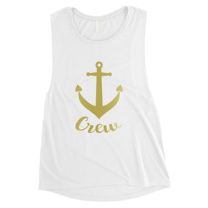 Bride Crew Anchor-GOLD Womens Muscle Tank Top Loving Anniversary