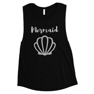 Bride Mermaid Seashell-SILVER Womens Muscle Tank Top Modern Chic