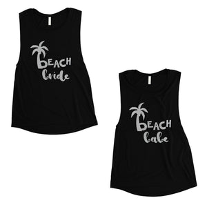 Beach Bride Babe Palm Tree-SILVER Womens Muscle Tank Top Thoughtful