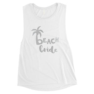 Beach Bride Babe Palm Tree-SILVER Womens Muscle Tank Top Thoughtful