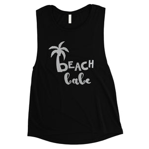 Beach Bride Babe Palm Tree-SILVER Womens Muscle Tank Top Thoughtful