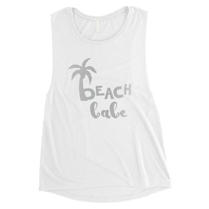 Beach Bride Babe Palm Tree-SILVER Womens Muscle Tank Top Thoughtful